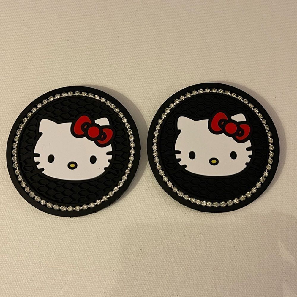 Hello Kitty Car Cup Coasters in Black Bling Set of 2 NWT